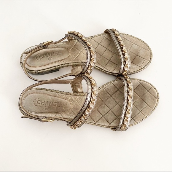 Chanel Iridescent Python Chain CC Flat Sandals - Picture 4 of 7